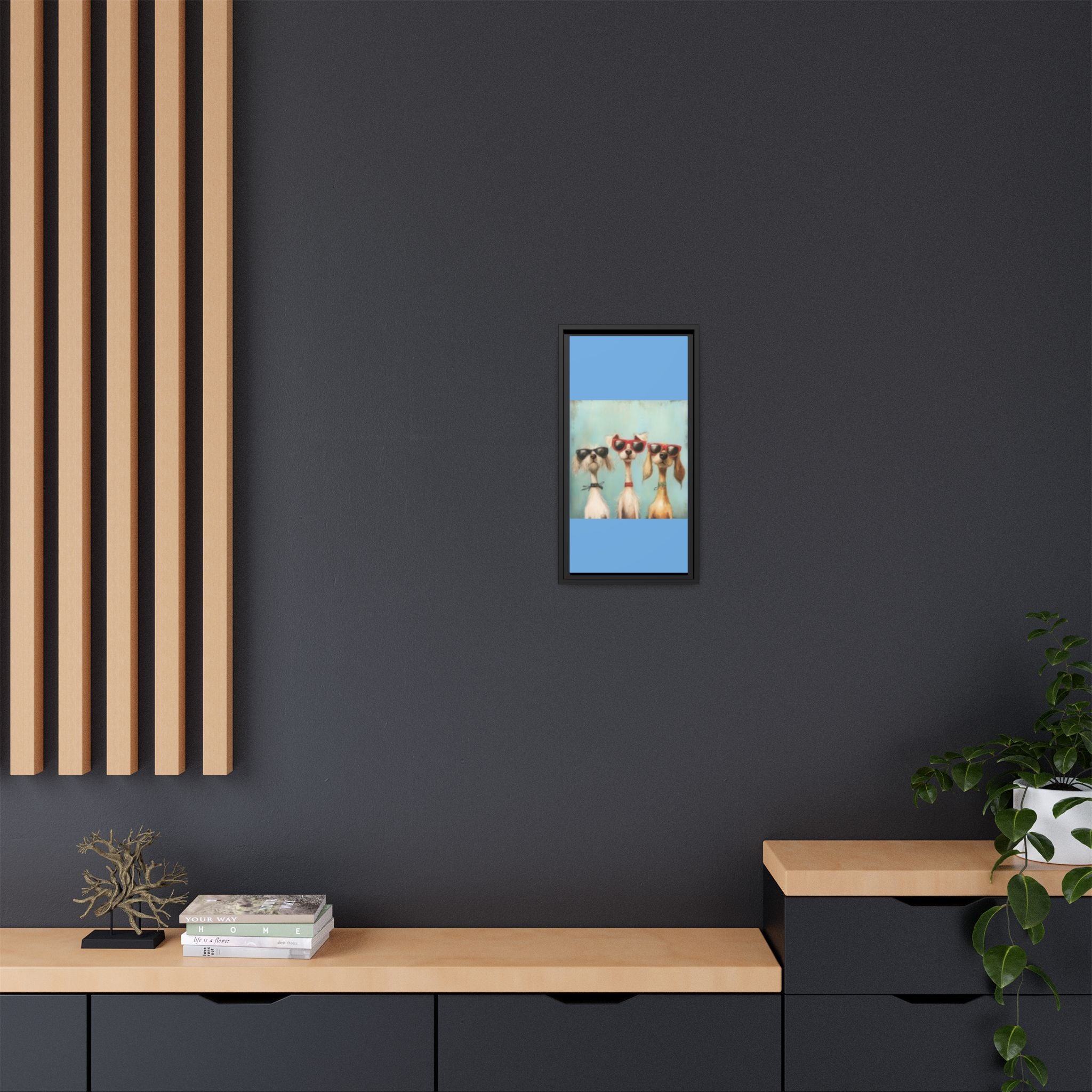 Framed Matte Canvas — Three Cool Dogs in Sunglasses Wall Art
