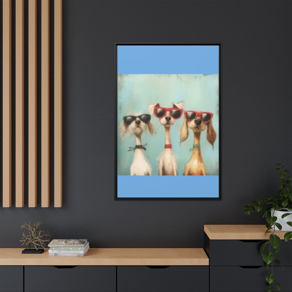 Framed Matte Canvas — Three Cool Dogs in Sunglasses Wall Art