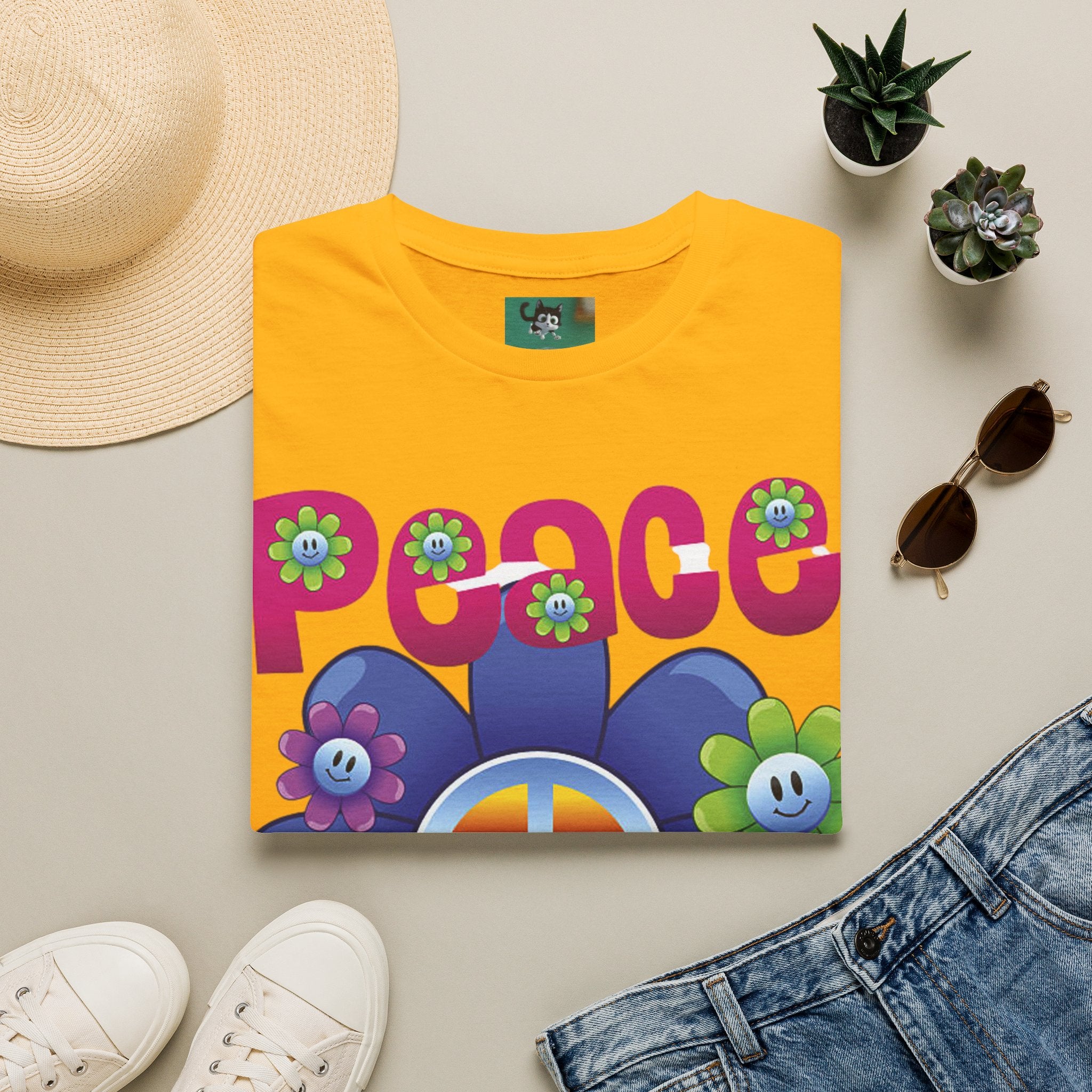T-shirt Chien Rétro Fleur Lunettes de Soleil "Peace & Love"
