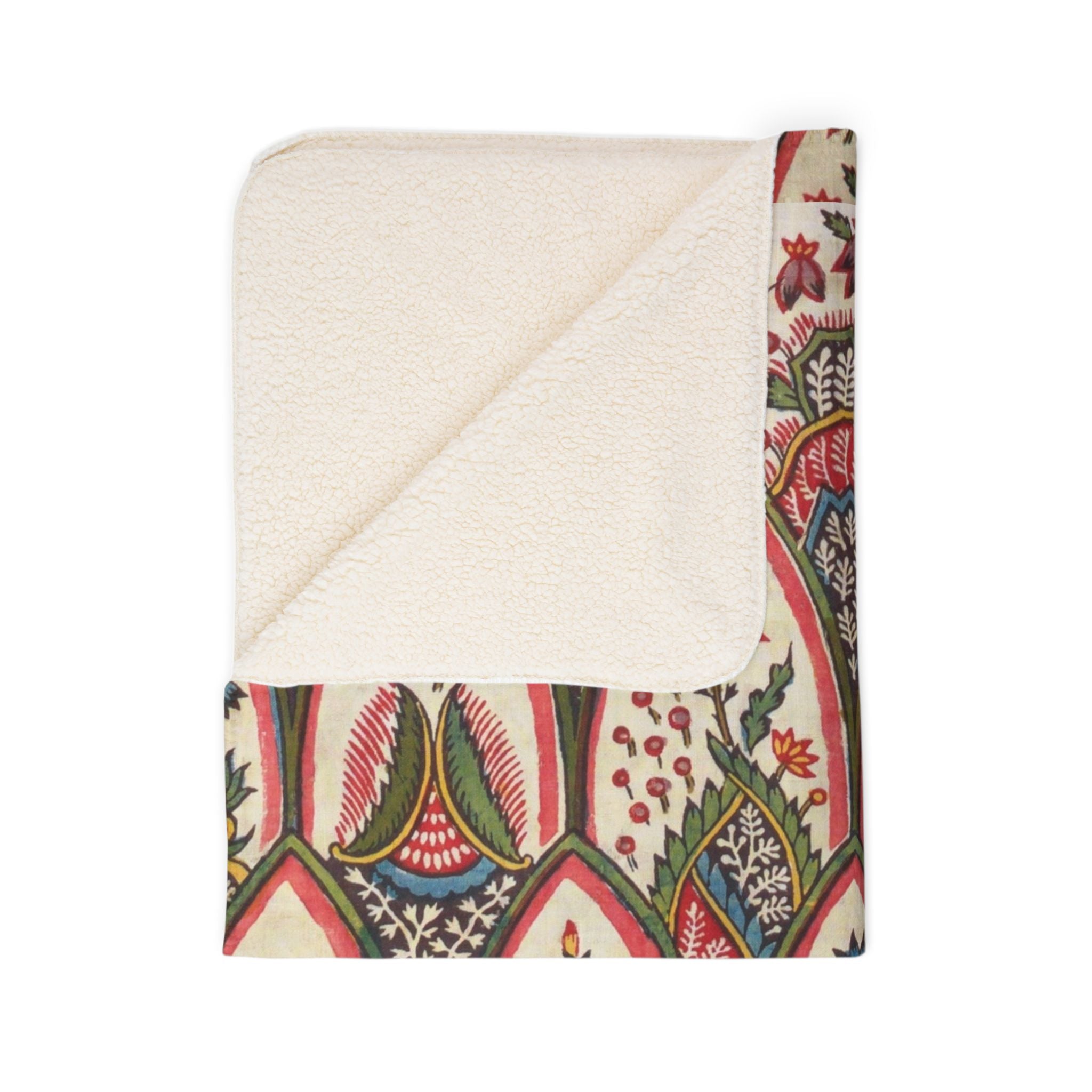 Boho Leaf Pattern Sherpa Blanket — Cozy Earth-Tone Fleece Throw