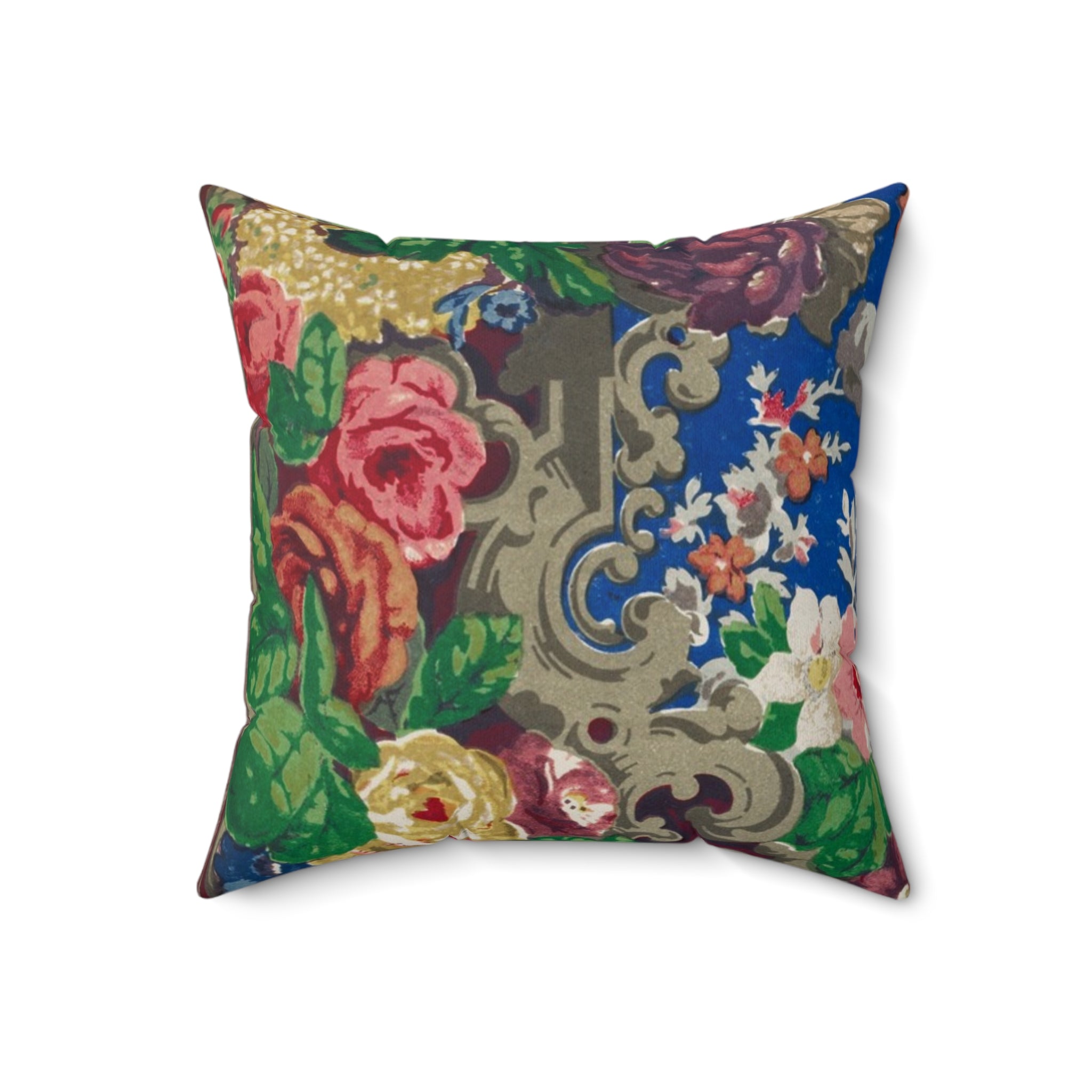 Vintage Floral Throw Pillow — Blue Rose Decorative Cushion