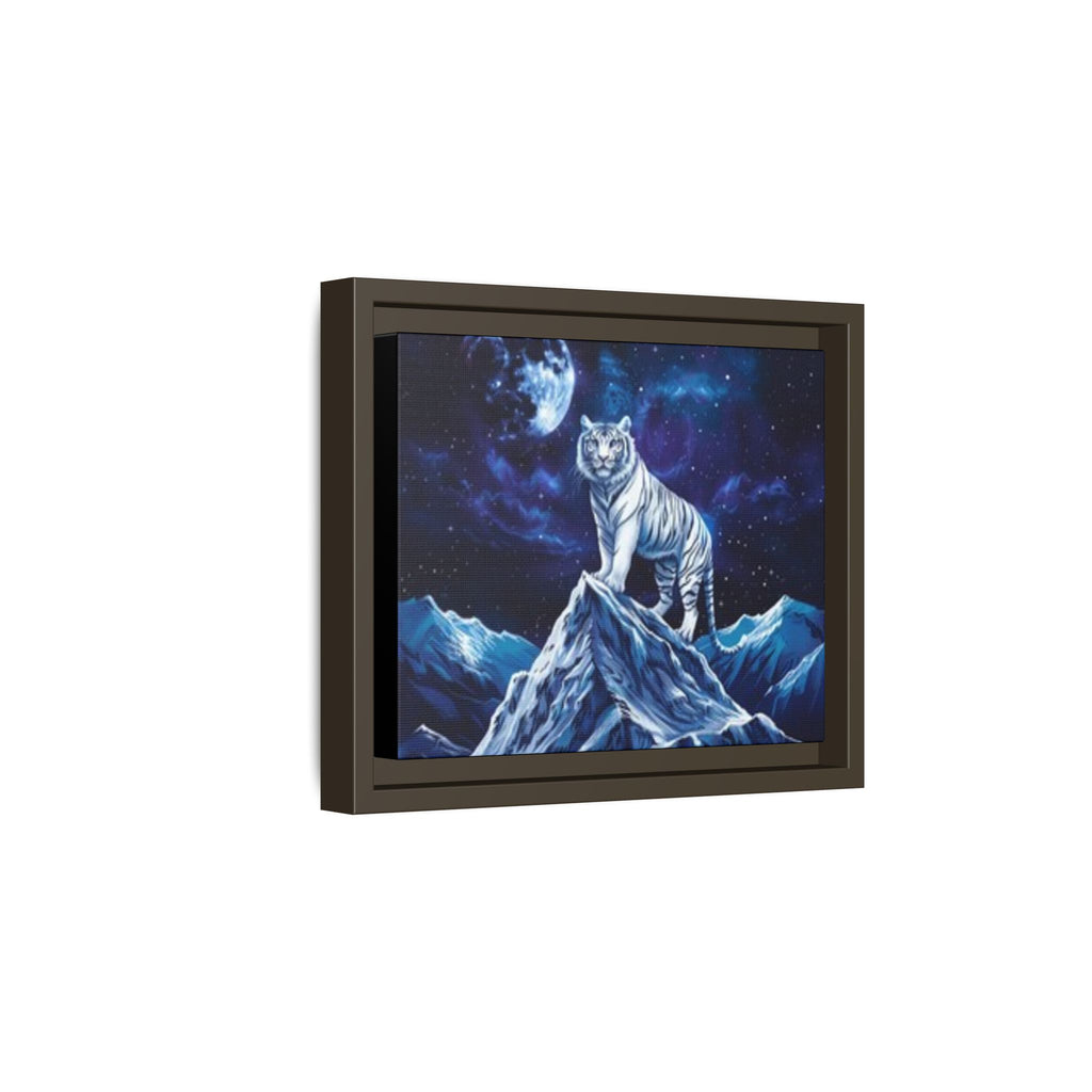 Framed Matte Canvas - White Tiger on Moonlit Mountain