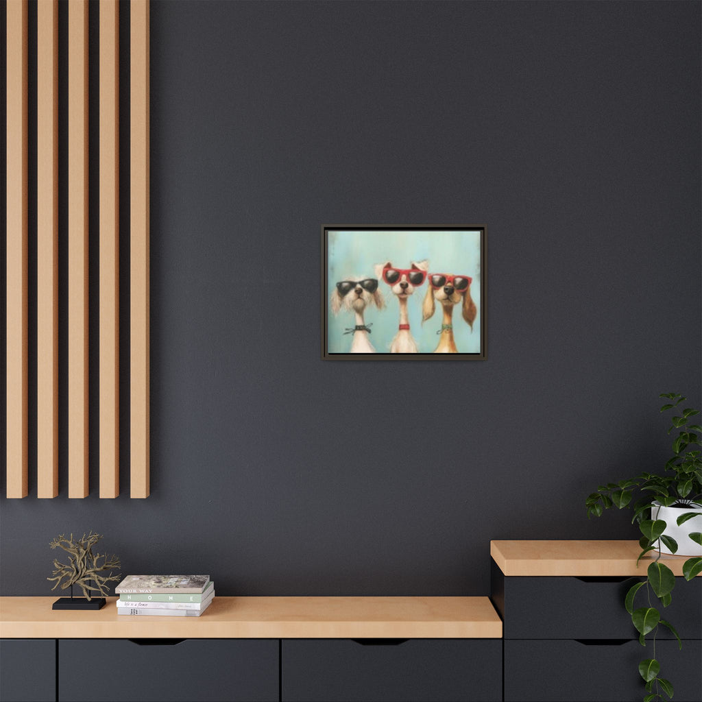 Framed Matte Canvas — Three Cool Dogs in Sunglasses Wall Art