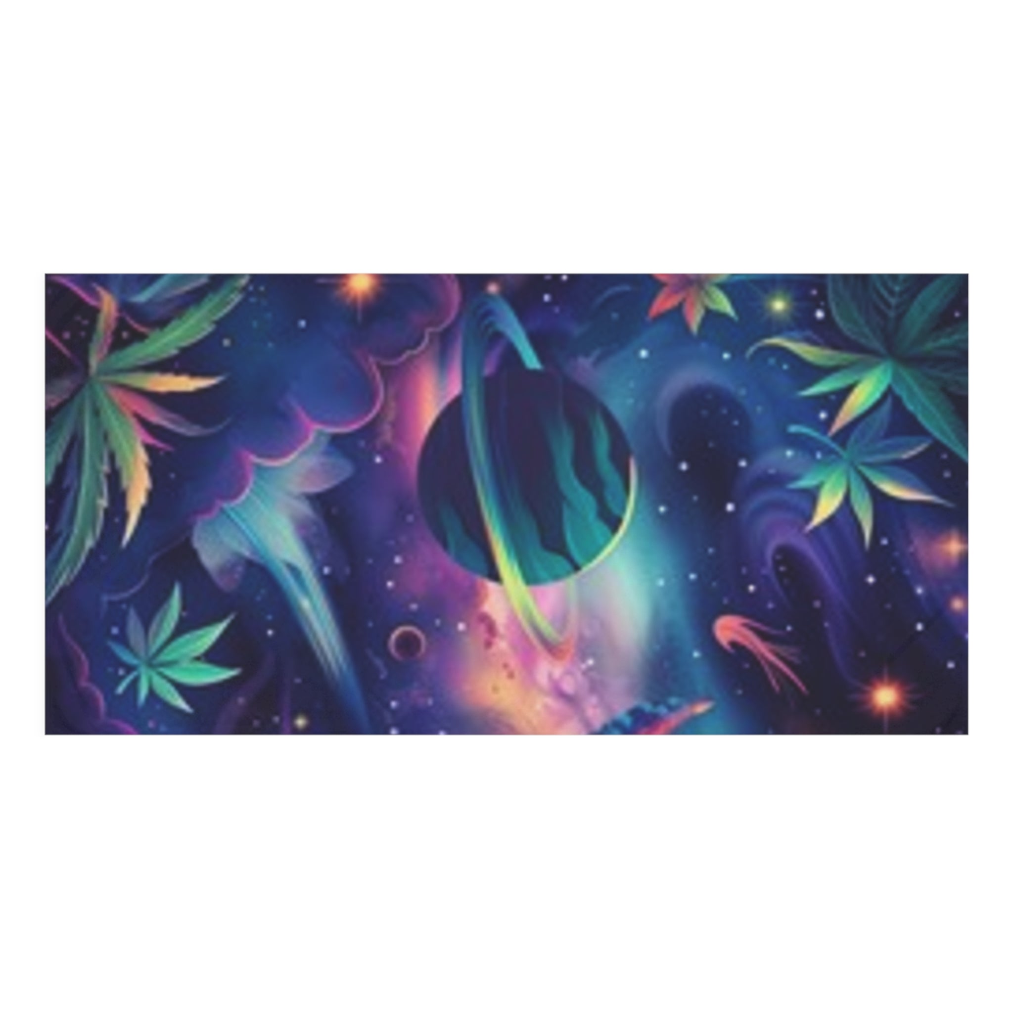 Cosmic Cannabis Beach Towel — Galaxy Planet & Leaf Print