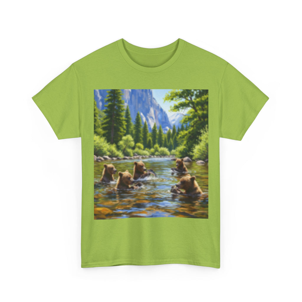 Nature Scene T-shirt— Five Bears in  River & Sunset Landscape T-Shirt