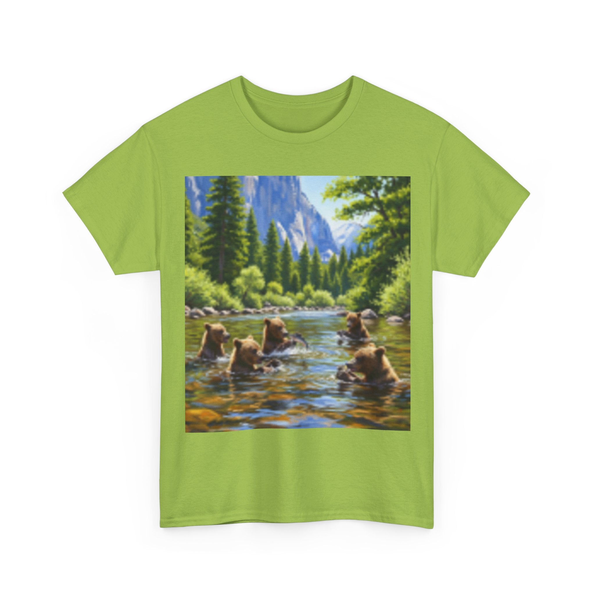 Nature Scene T-shirt— Five Bears in  River & Sunset Landscape T-Shirt