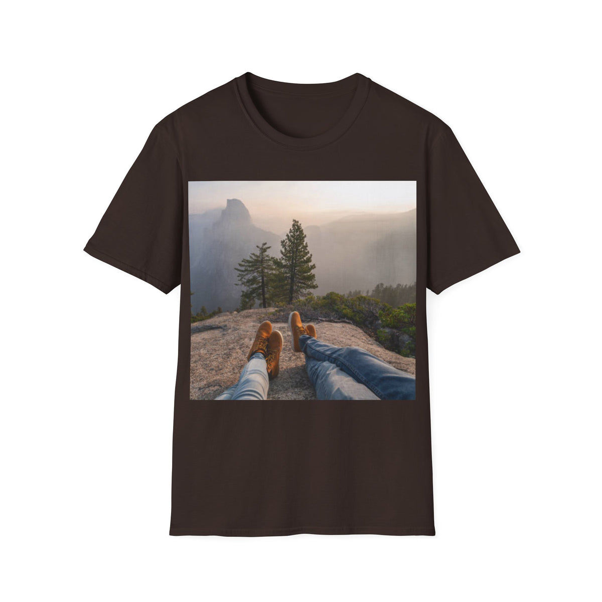 Relaxing after climbing a Mountain T-Shirt — Scenic Mountain View T-shirt