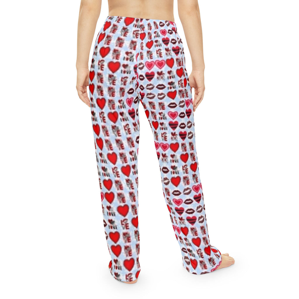 Valentine Heart & Kiss Women's Pajama Pants — Cute All-Over-Print Lounge Bottoms
