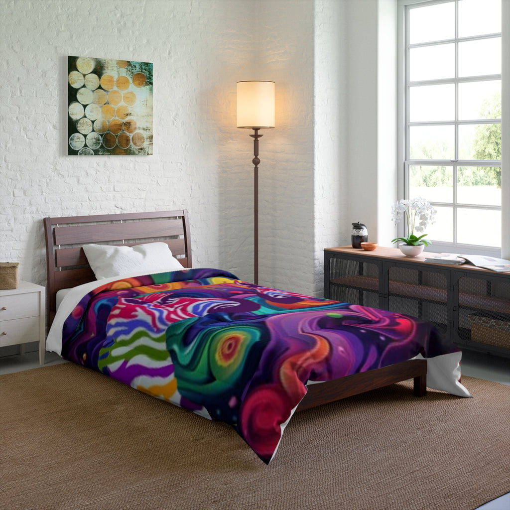 Psychedelic Zebra Comforter — Vibrant Swirl Rainbow Comforter