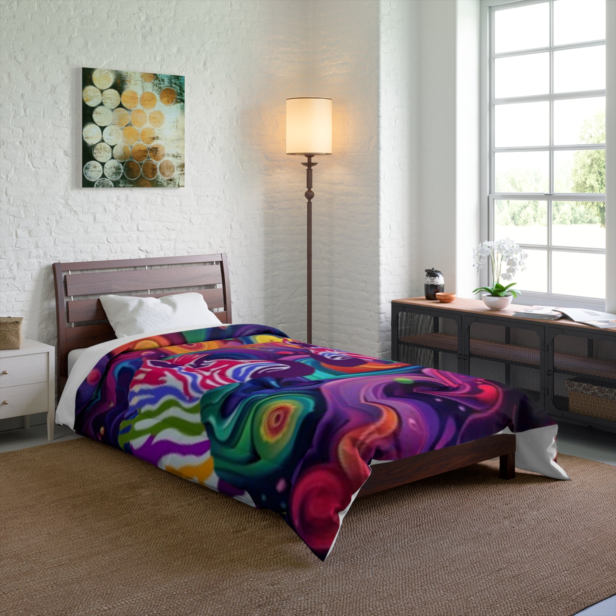 Psychedelic Zebra Comforter — Vibrant Swirl Rainbow Comforter
