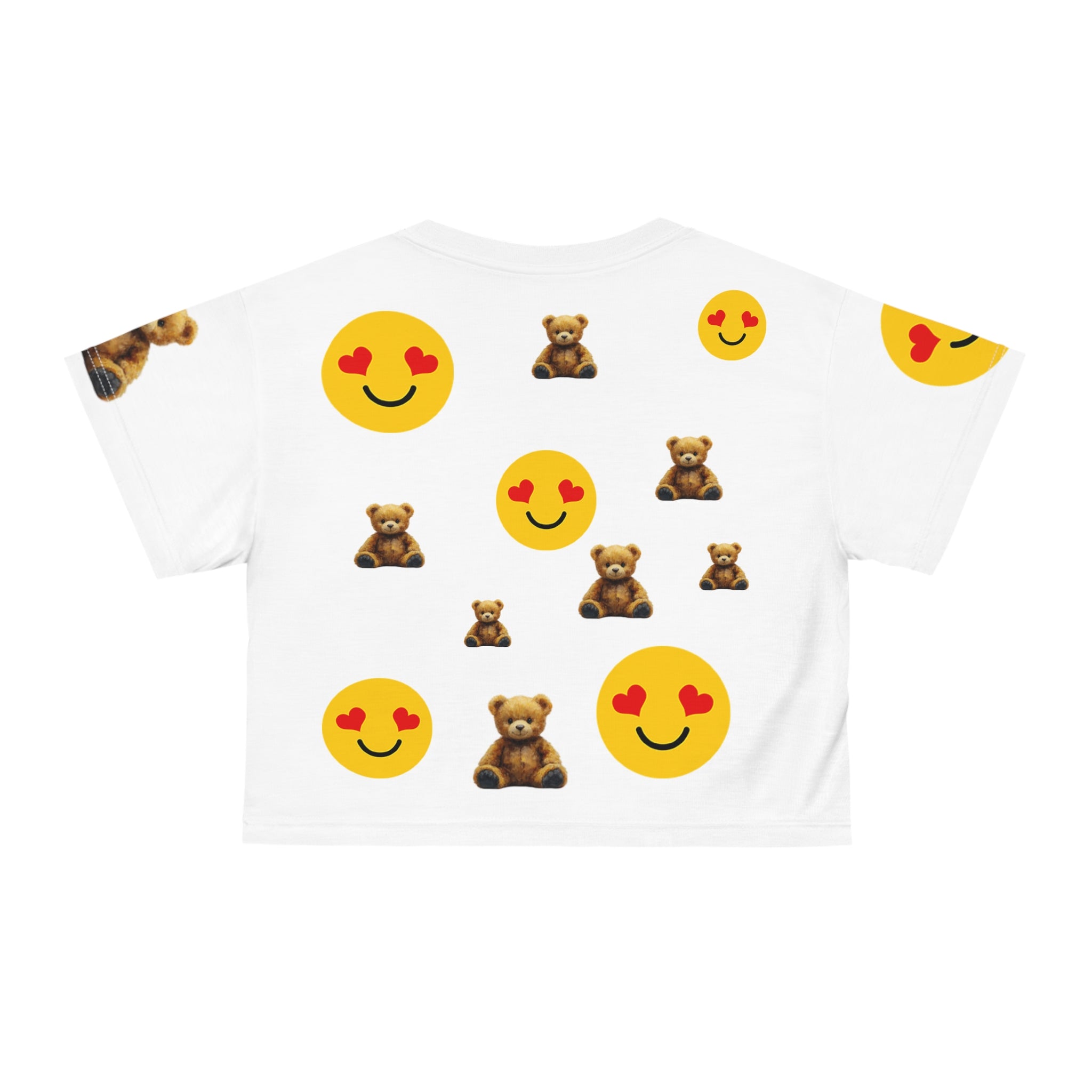 Teddy Bear & Heart Eyes Emoji Crop Tee — Cute Playful Graphic Top