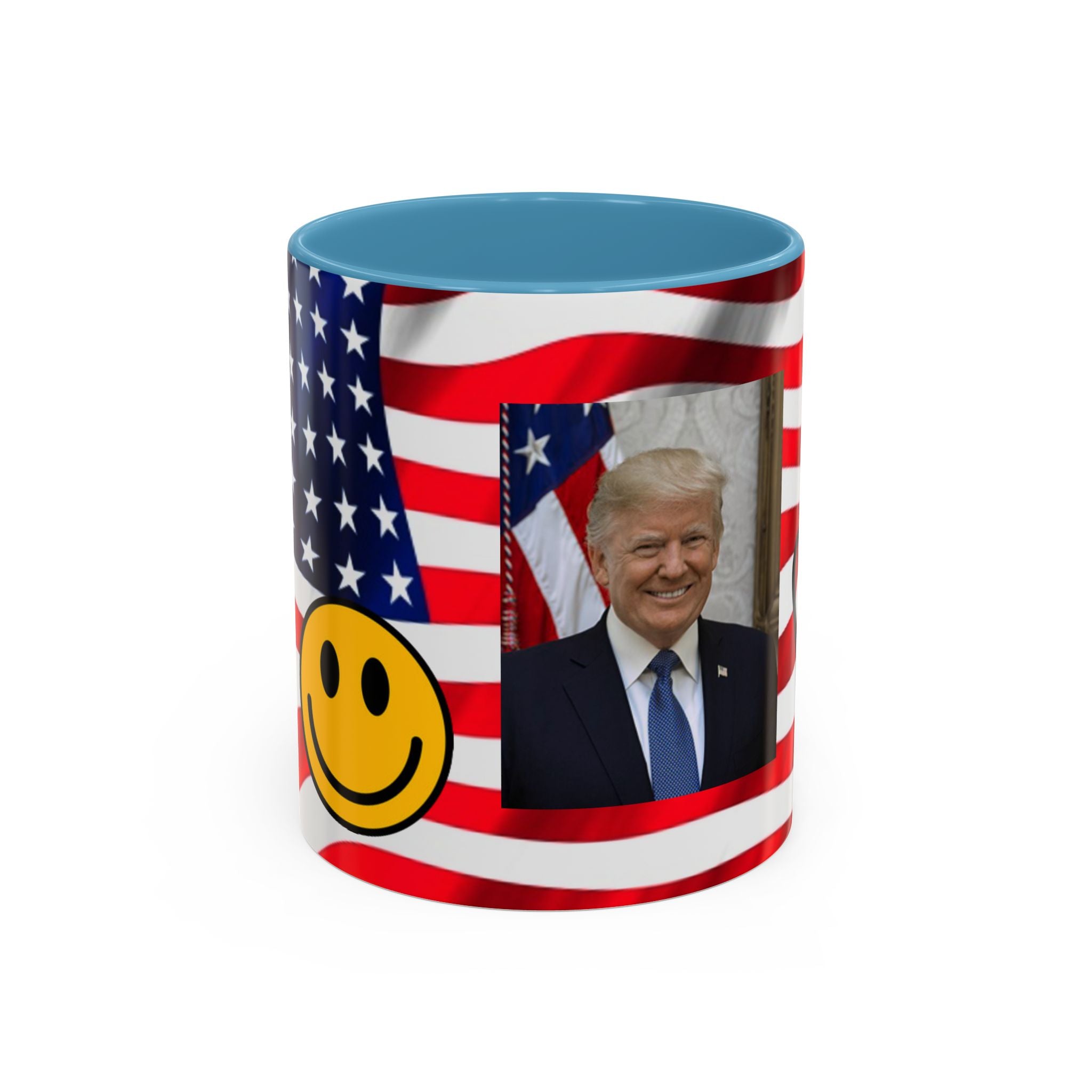Mug à café patriotique du président TRUMP — Drapeau américain, signe de la paix et sourire