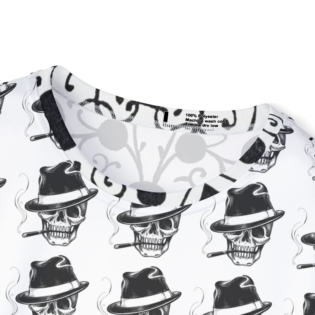 Black & White Skull Pattern Sports Jersey — Gothic All-Over Print Tee