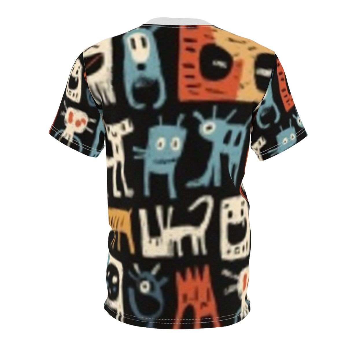 All-Over Print Cute Doodle Cats Tee — Colorful Playful Cat Pattern Shirt