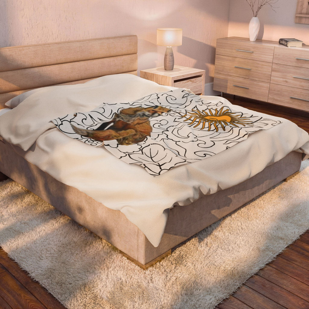 Fox Floral Velveteen Plush Blanket — Cozy Rustic Woodland Throw