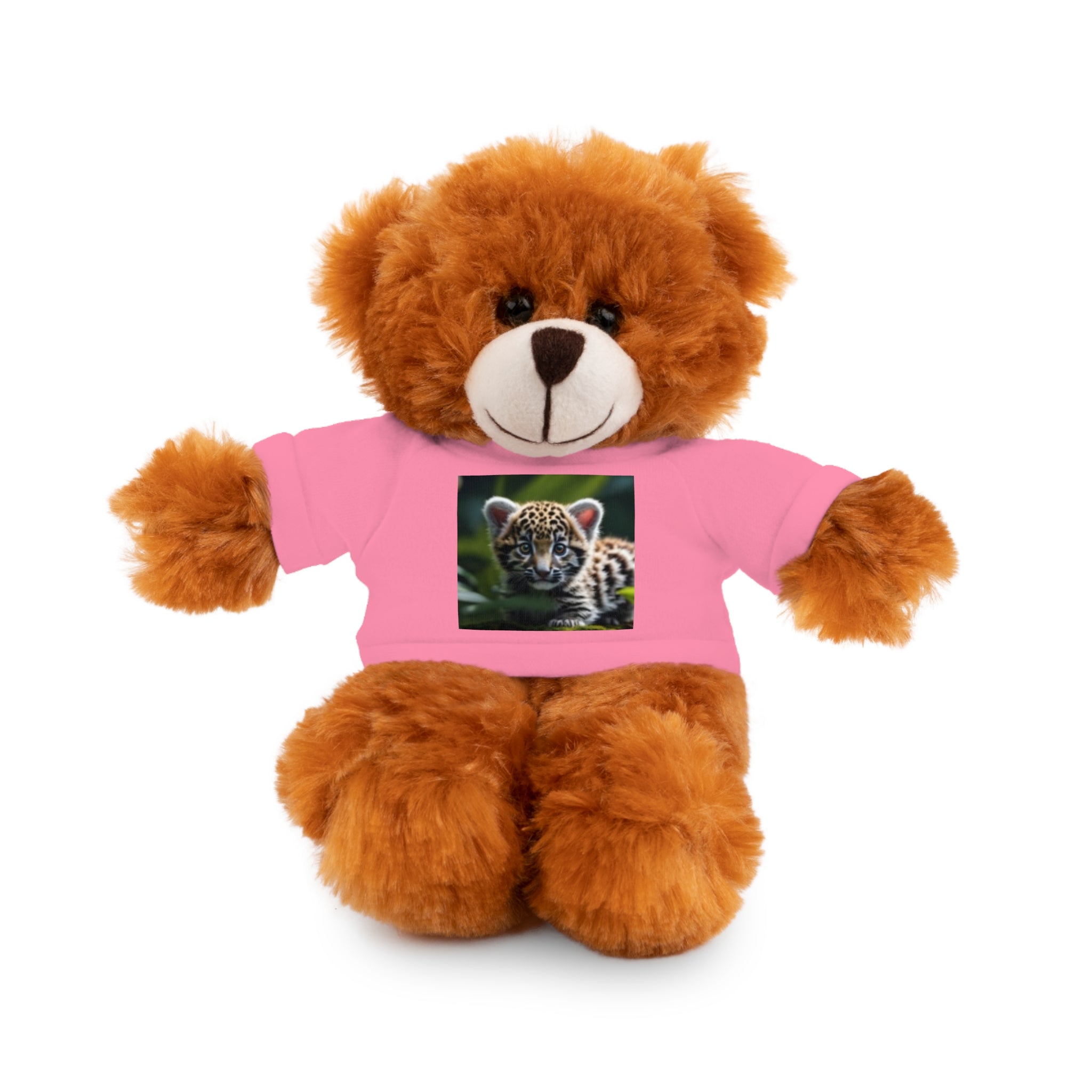 Plush Teddy Bear with Leopard Cub Tee — Cute Animal Gift for Kids & Wildlife Lovers