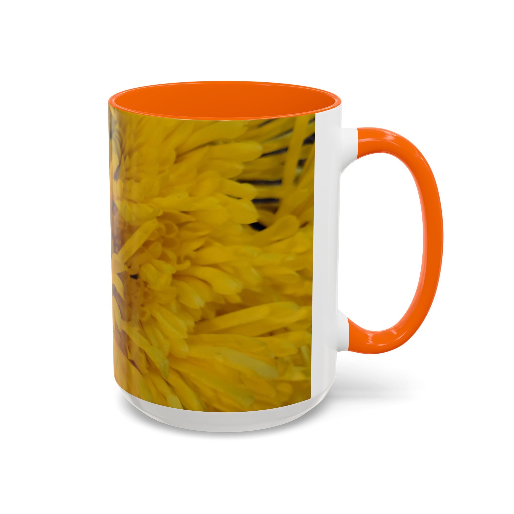 Yellow Chrysanthemum Accent Coffee Mug — Floral 11/15oz Tea Cup