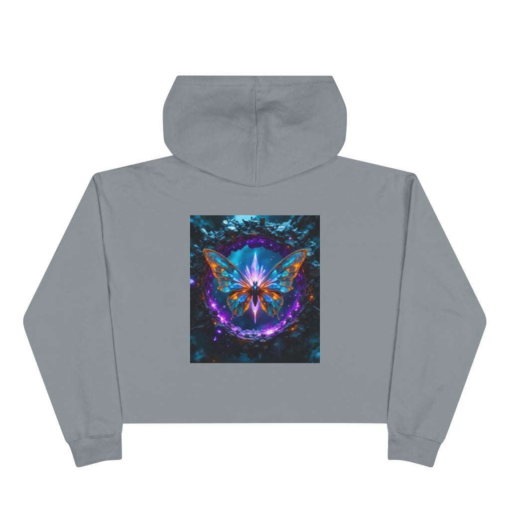 Sweat à capuche court femme Mystic Butterfly — Motif graphique floral Galaxie vibrante