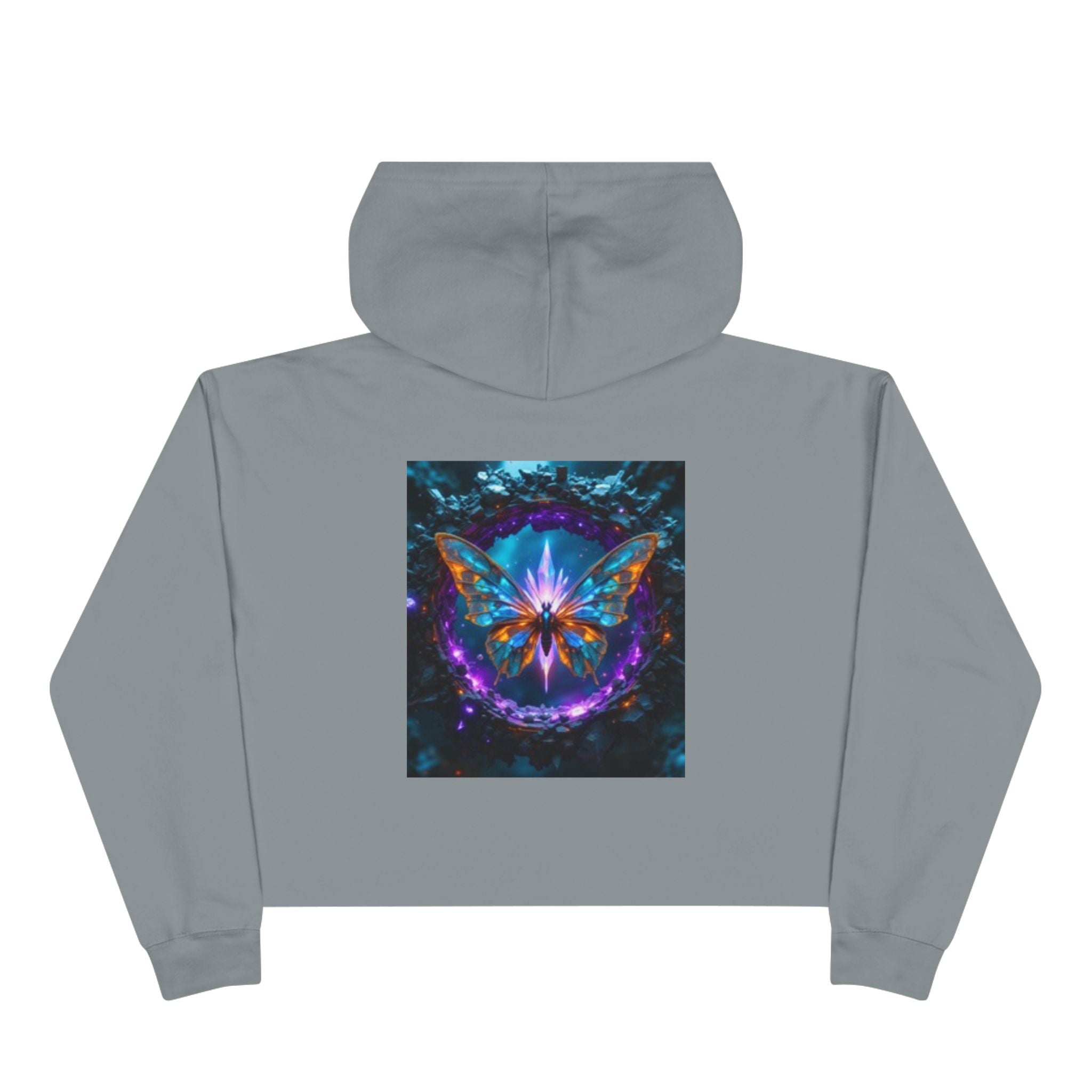 Sweat à capuche court femme Mystic Butterfly — Motif graphique floral Galaxie vibrante
