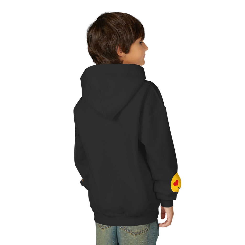 Youth Hoodie with Teddy Bear & Heart-Eyes Emoji Sleeve Accents