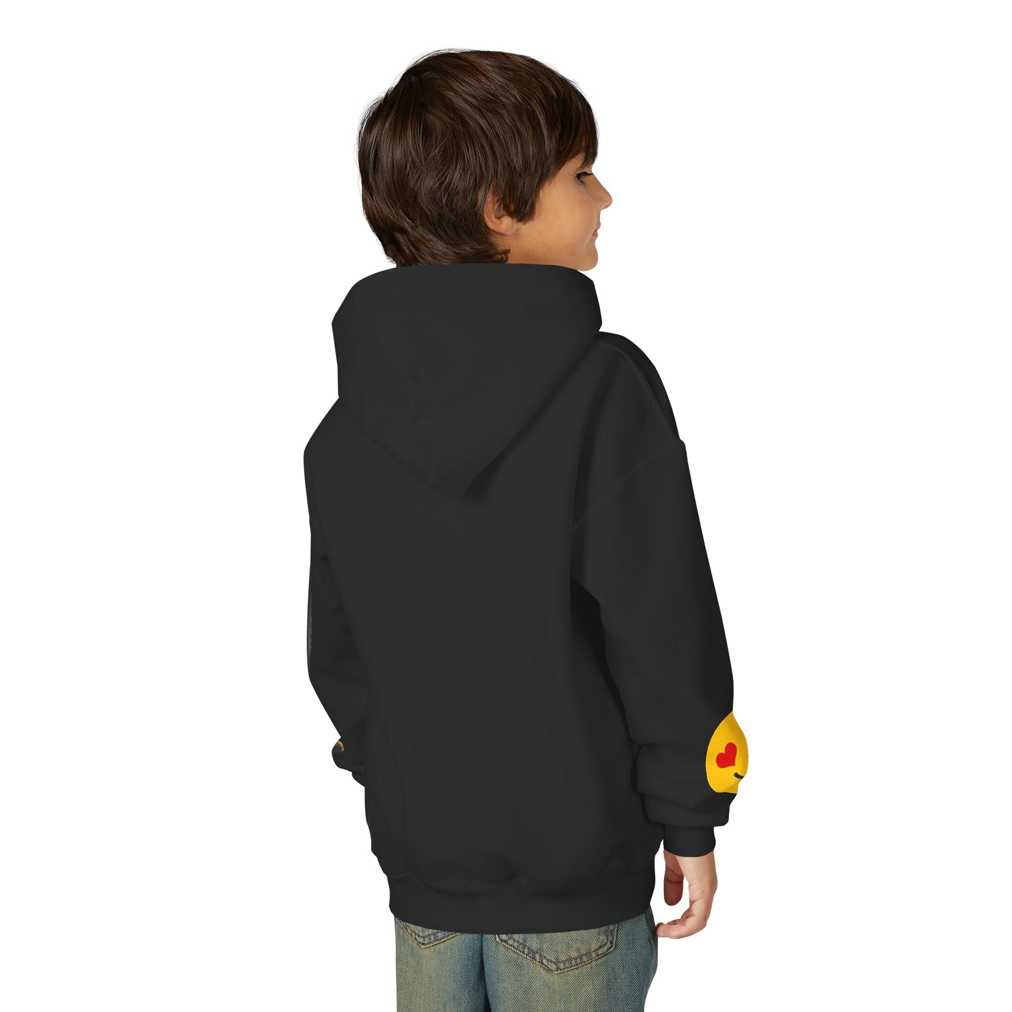 Youth Hoodie with Teddy Bear & Heart-Eyes Emoji Sleeve Accents