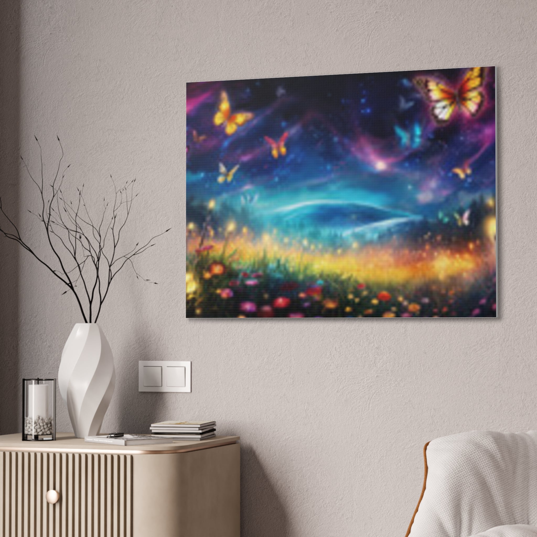 Butterfly Dreamscape Canvas Print — Fantasy Night Meadow Wall Art
