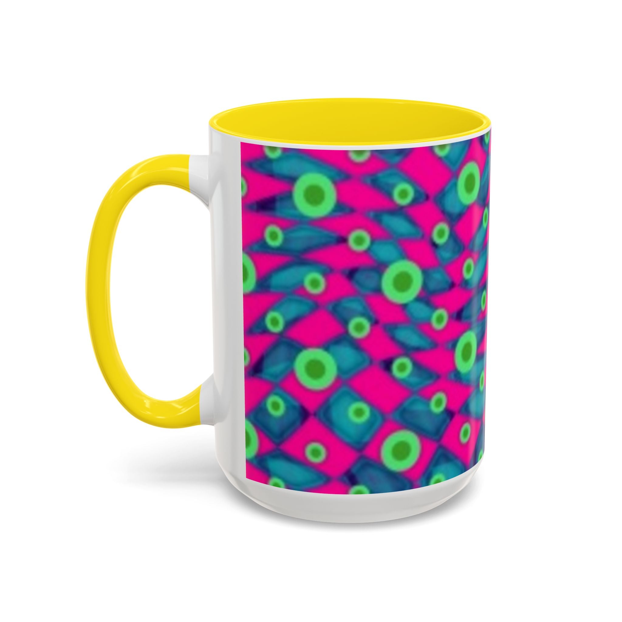 Abstract Neon Pattern Coffee Mug — Vibrant Retro Geometric Accent Mug (11/15oz)