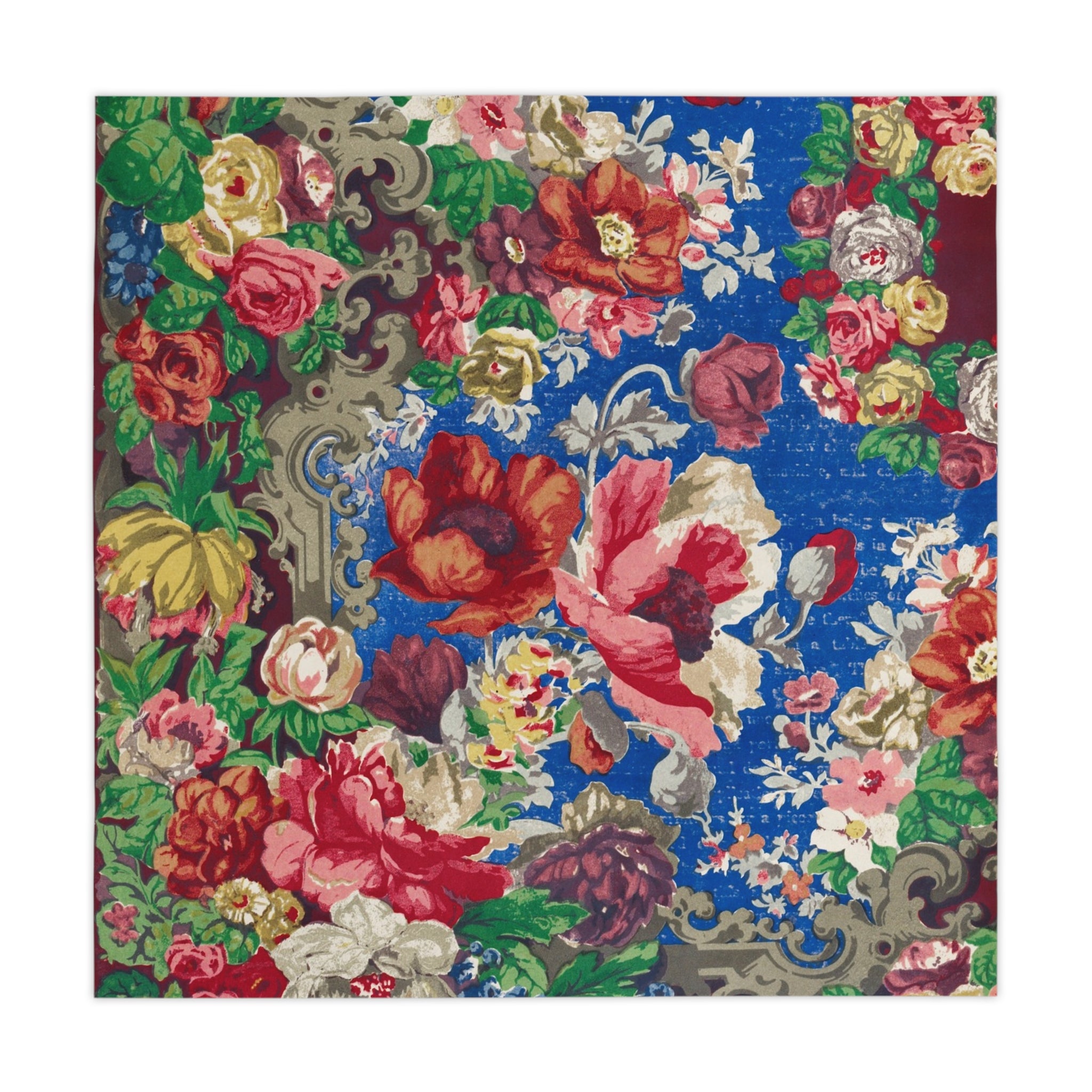 Floral Vintage Tablecloth — Bold Blue Rose Pattern for Dining & Entertaining