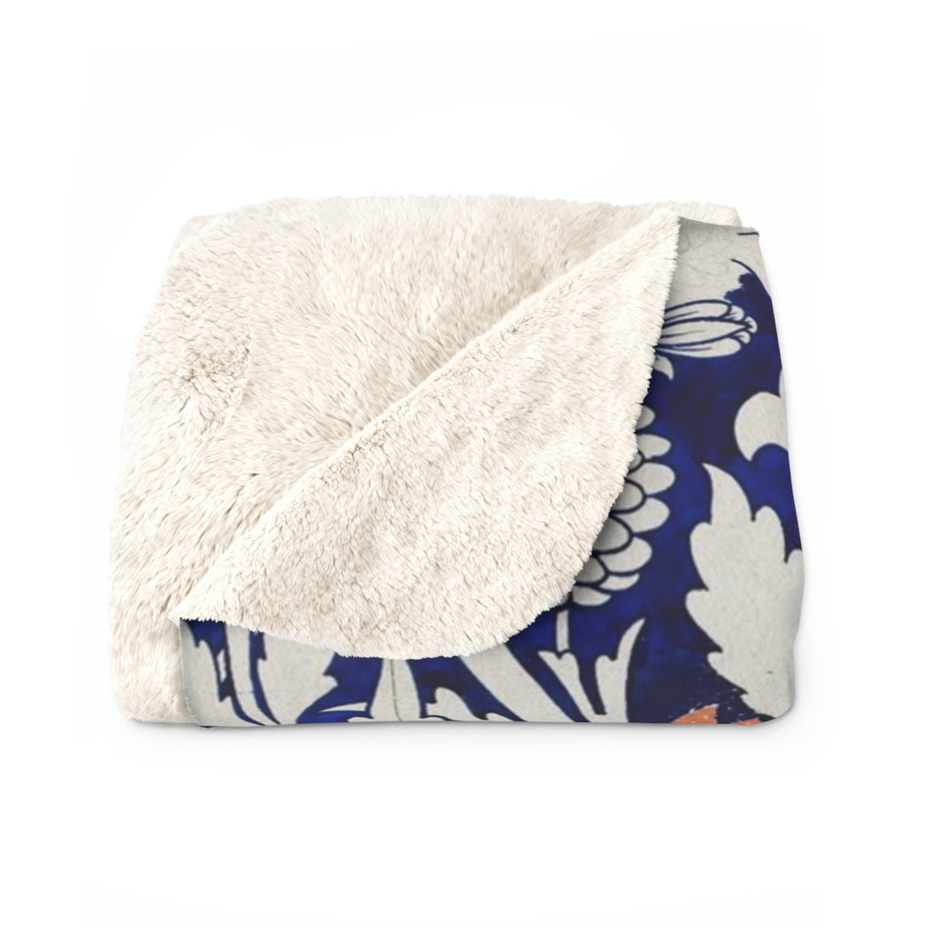 Floral William Morris–Style Sherpa Fleece Blanket — Cozy Vintage Botanical Throw