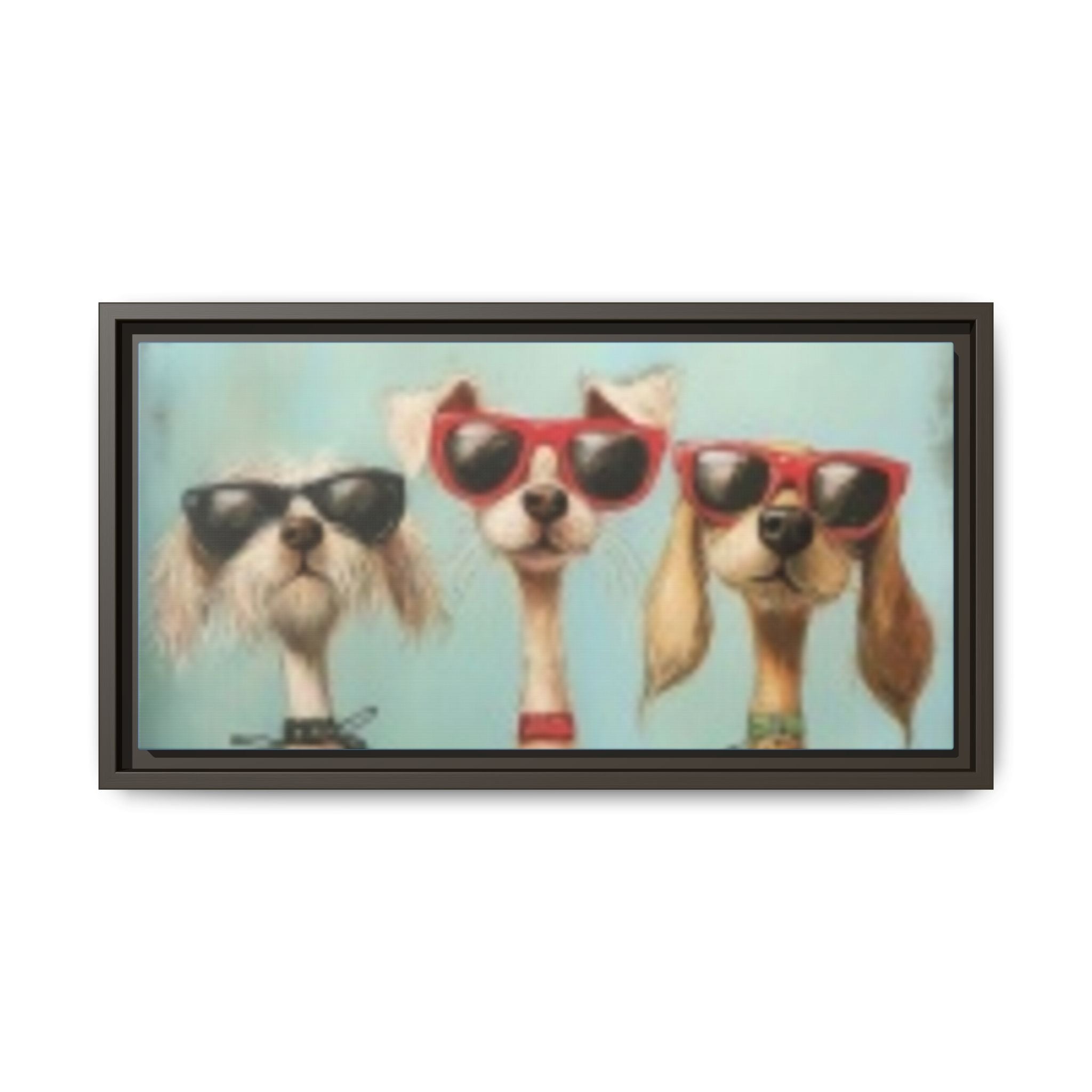 Framed Matte Canvas — Three Cool Dogs in Sunglasses Wall Art