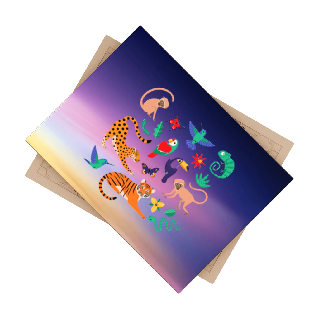Ceramic Tile — Colorful Jungle Animal Collage on Sky Background