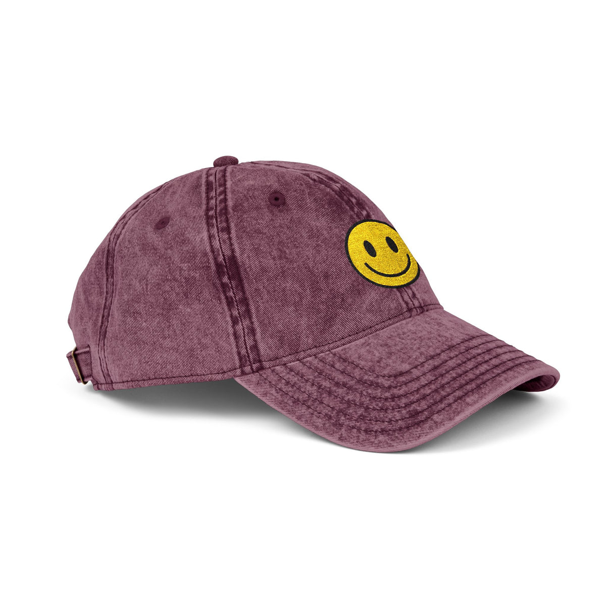 Red Vintage Embroidered Smiley Cap