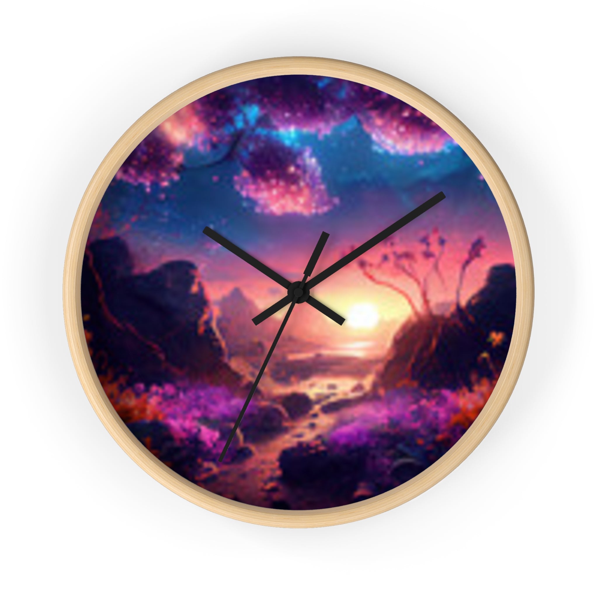 Dreamscape Sunset Wall Clock — Fantasy Landscape Art Clock