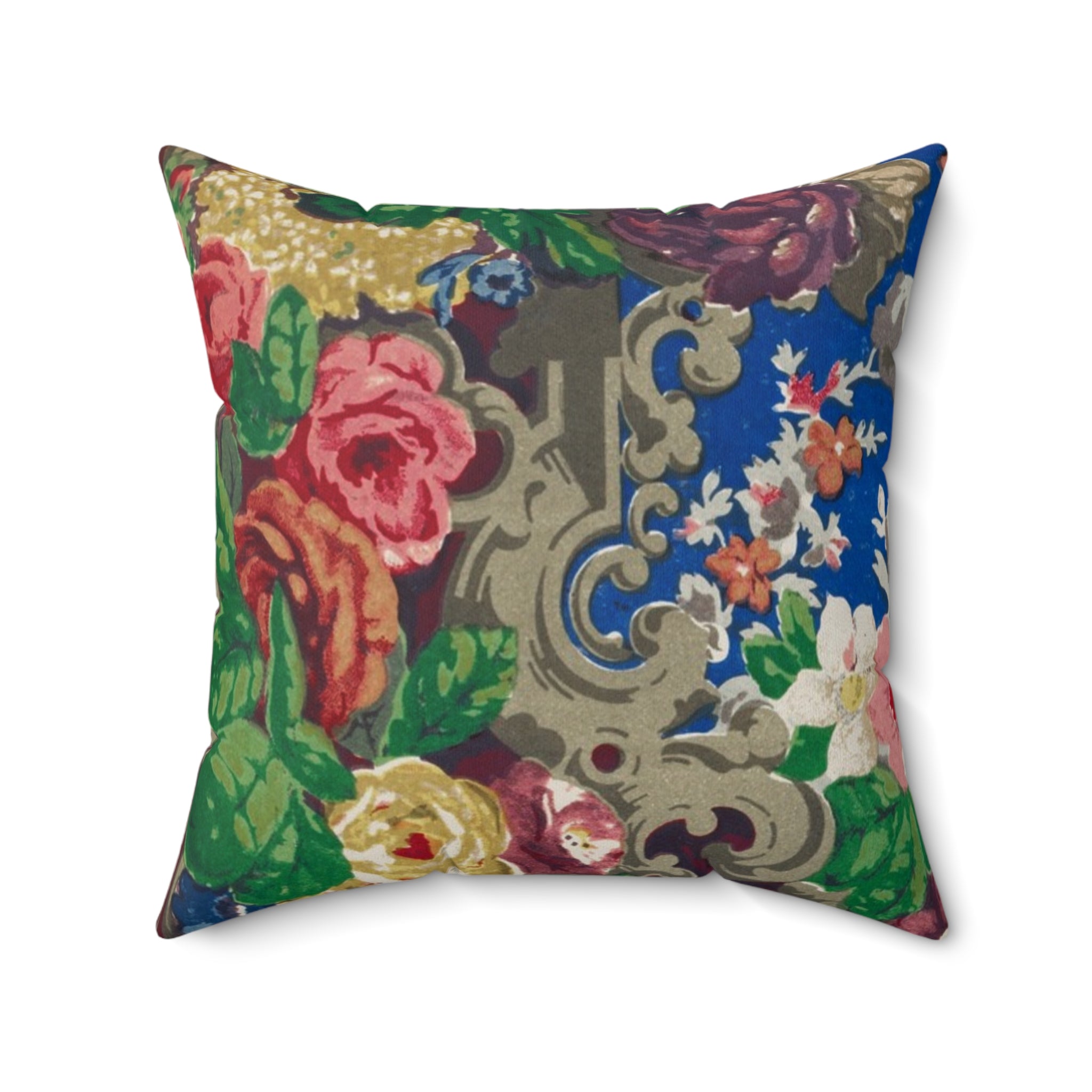 Vintage Floral Throw Pillow — Blue Rose Decorative Cushion