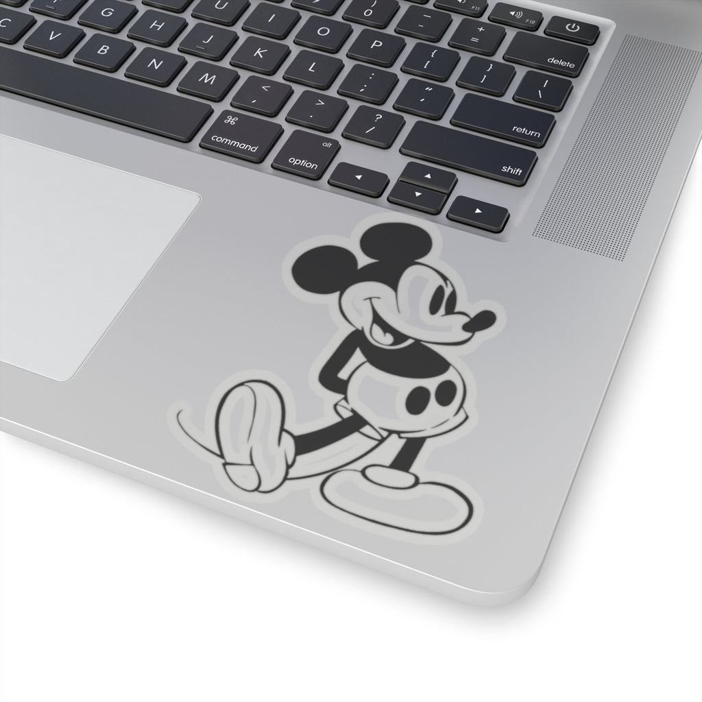 Vintage Cartoon Mouse Sticker — Retro Black & White Kiss-Cut Decal for Laptops, Water Bottles, and Scrapbooks