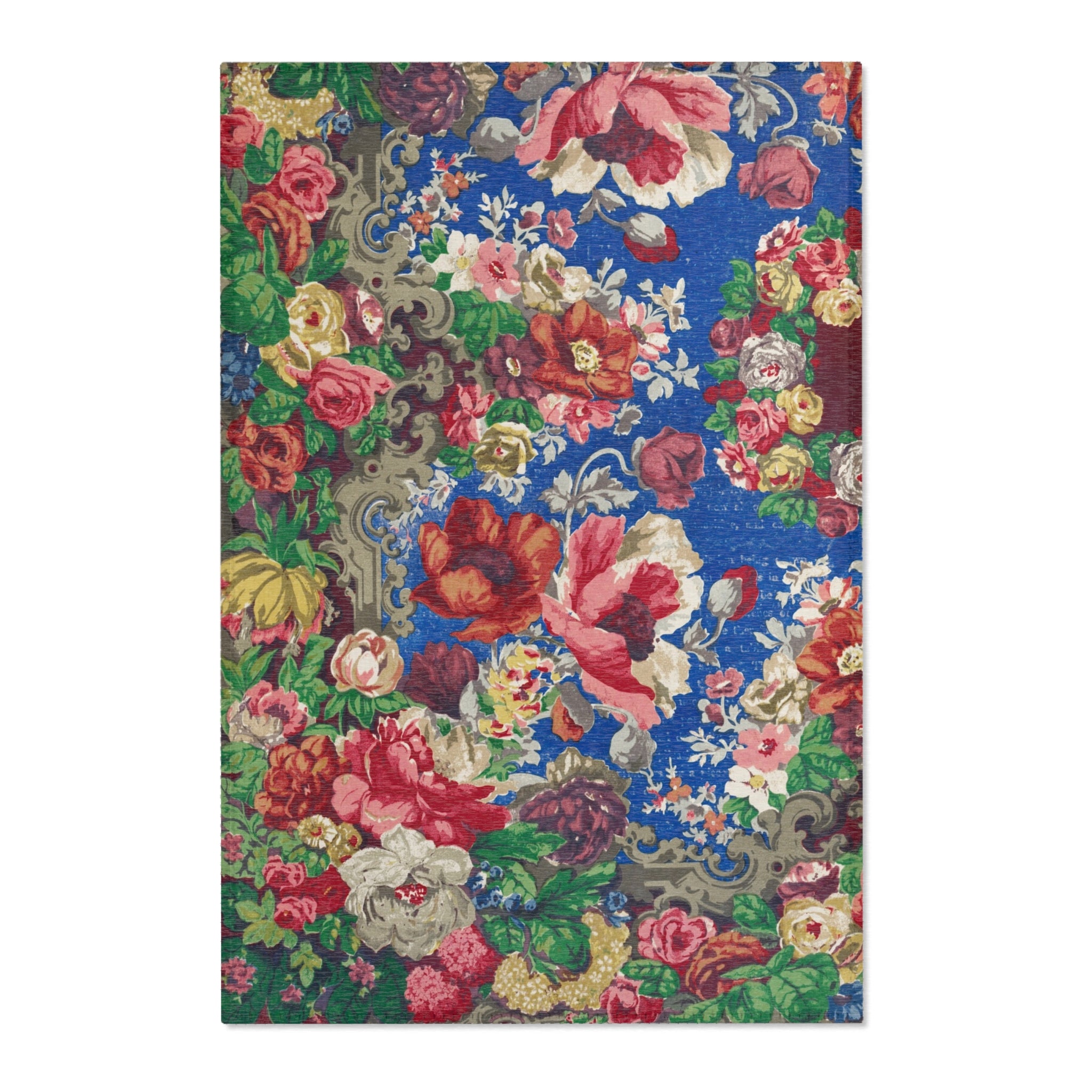 Vintage Floral Area Rug — Bold Blue Persian-Inspired Floral Runner
