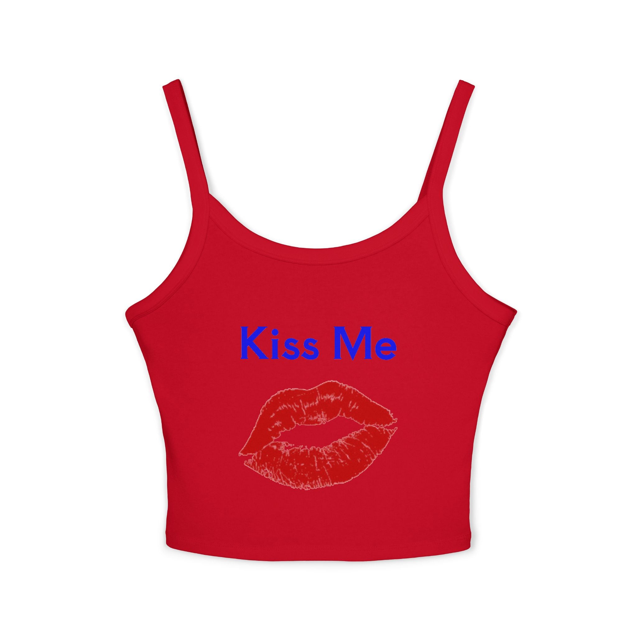 Kiss Me Lip Print Tank Top — Women's Spaghetti Strap Crop