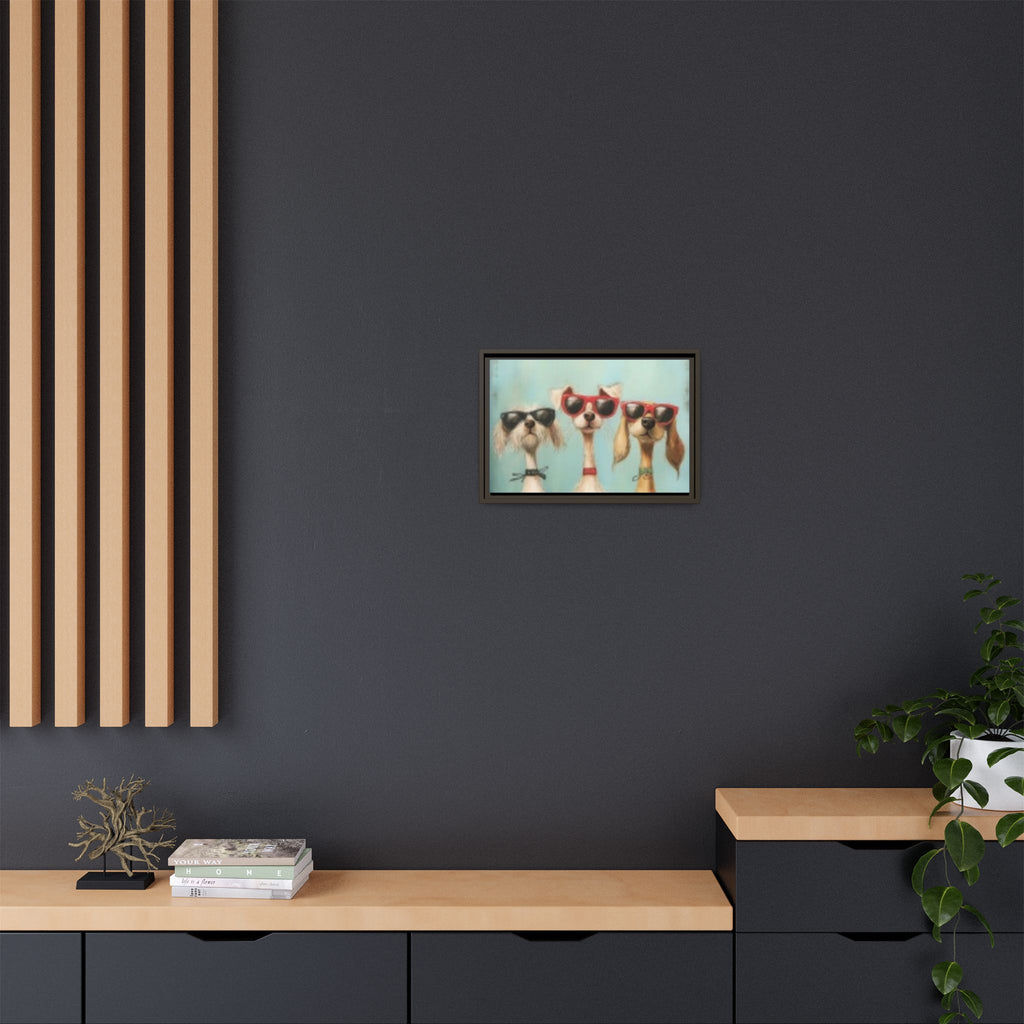Framed Matte Canvas — Three Cool Dogs in Sunglasses Wall Art
