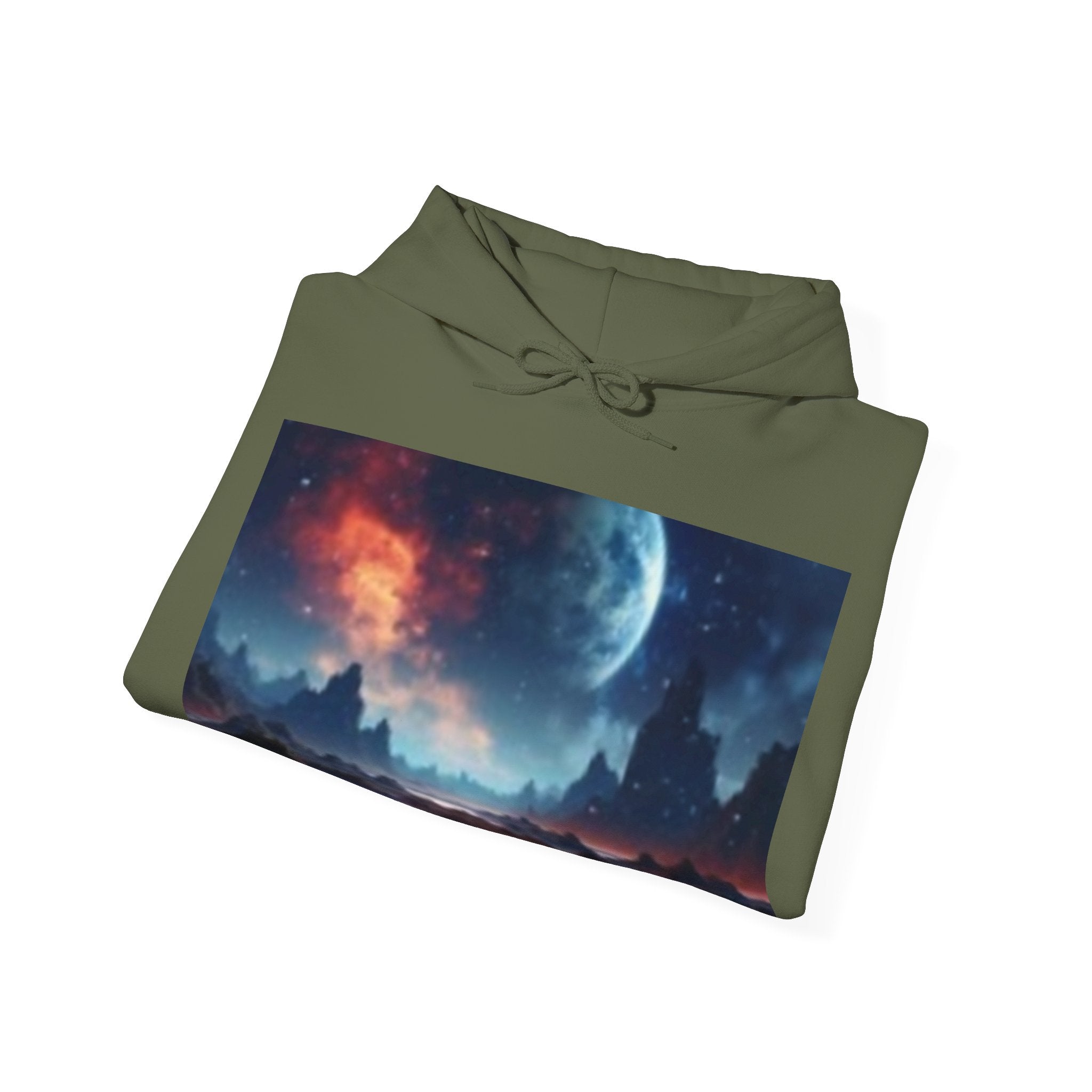 Alien Landscape Hoodie — Cosmic Moonscape & Green Alien Graphic Sweatshirt