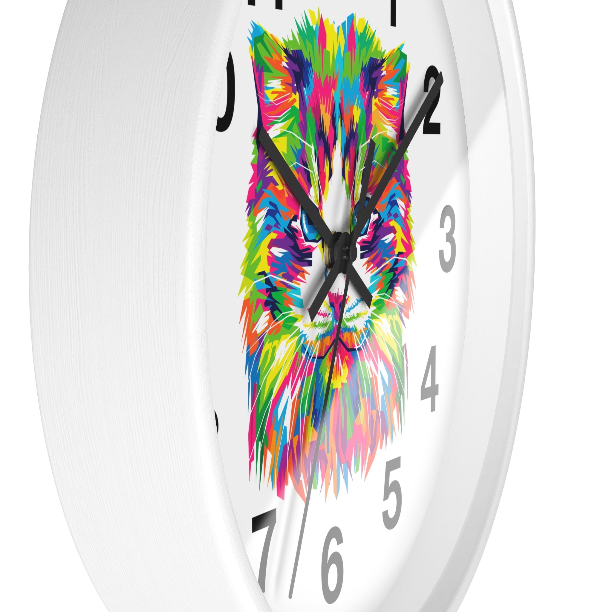 Colorful Cat Wall Clock — Vibrant Pop-Art Cat Face Timepiece