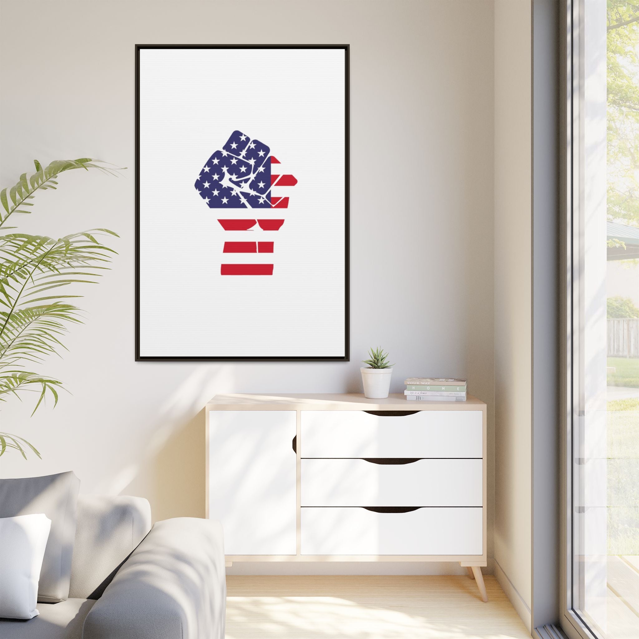 Framed Canvas Print – American Flag Fist Wall Art