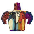 Psychedelic Horse Zip Hoodie — Neon Smile & Rainbow Mane All-Over Print
