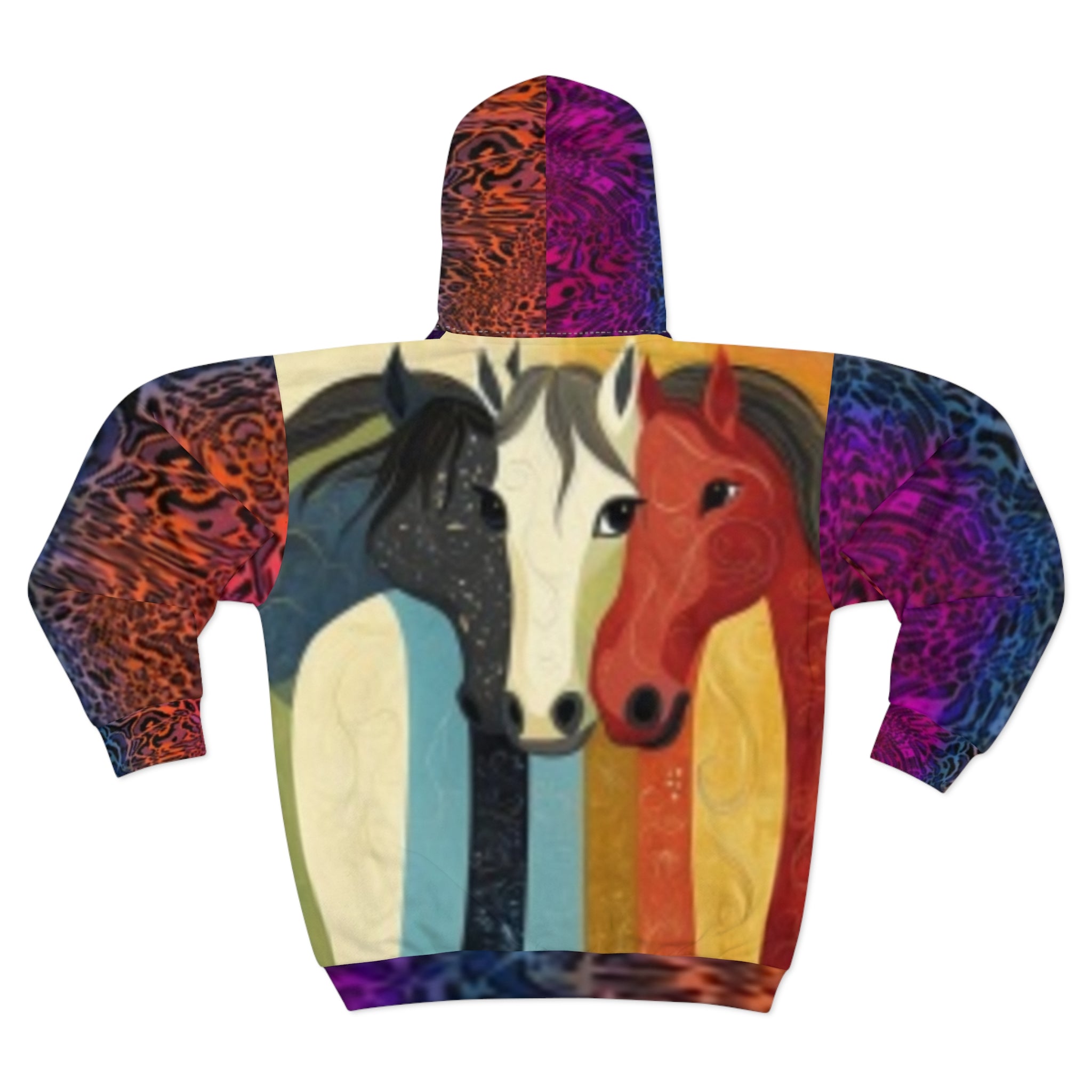 Psychedelic Horse Zip Hoodie — Neon Smile & Rainbow Mane All-Over Print