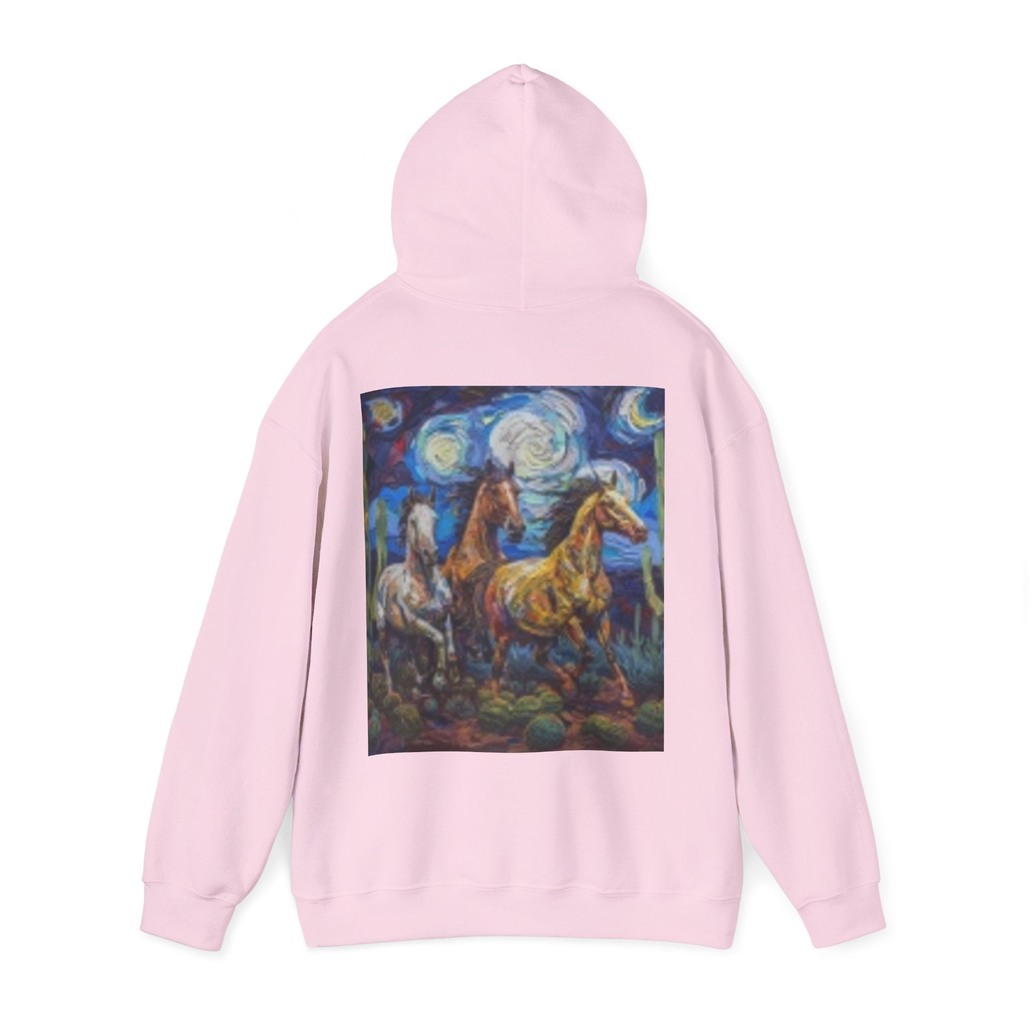 Sunface & Galloping Horses Hoodie — Boho Celestial Horse Art Sweatshirt