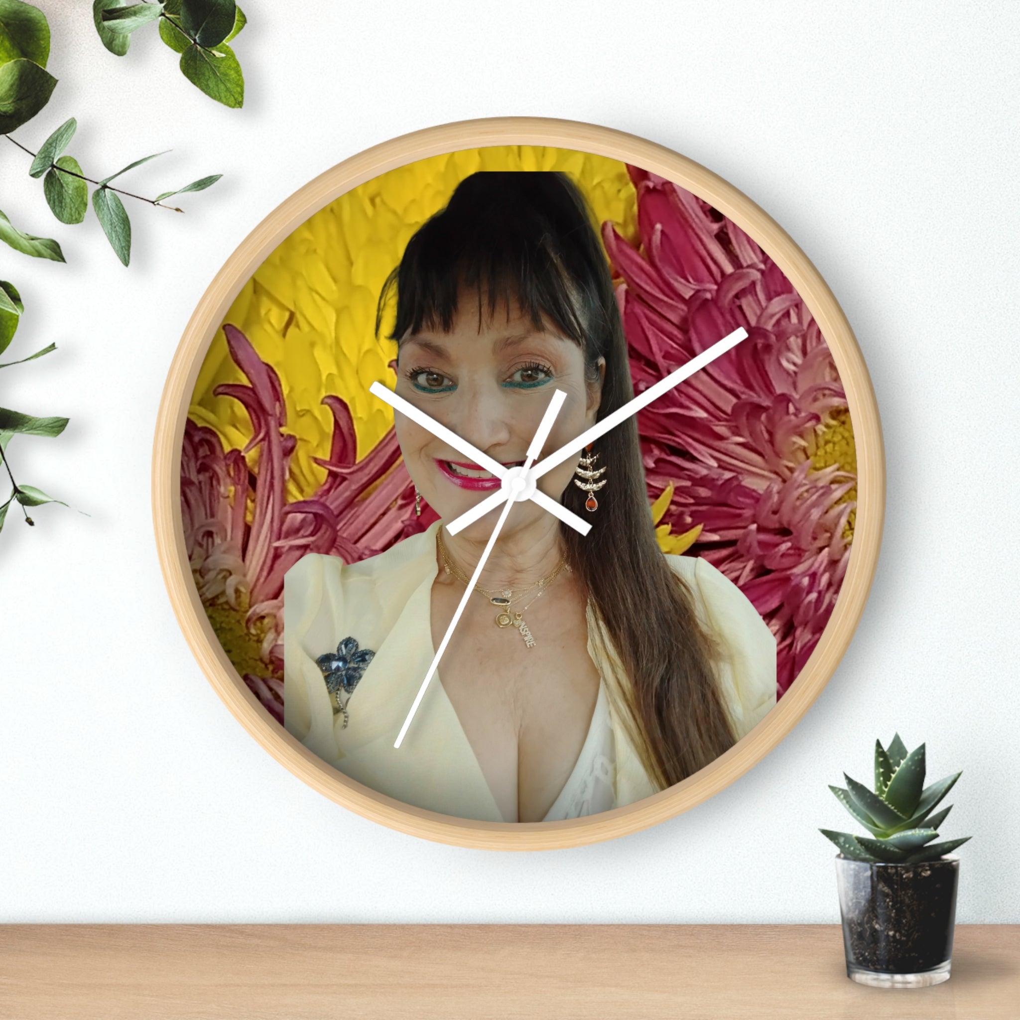 Mary Jordan Wall Clock – Bright Yellow & Pink Decorative Timepiece