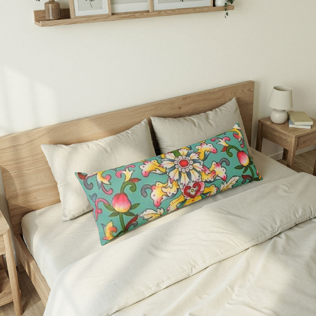 Decorative Body Pillow — Floral Damask & Pink Leopard Accent Lumbar Pillow