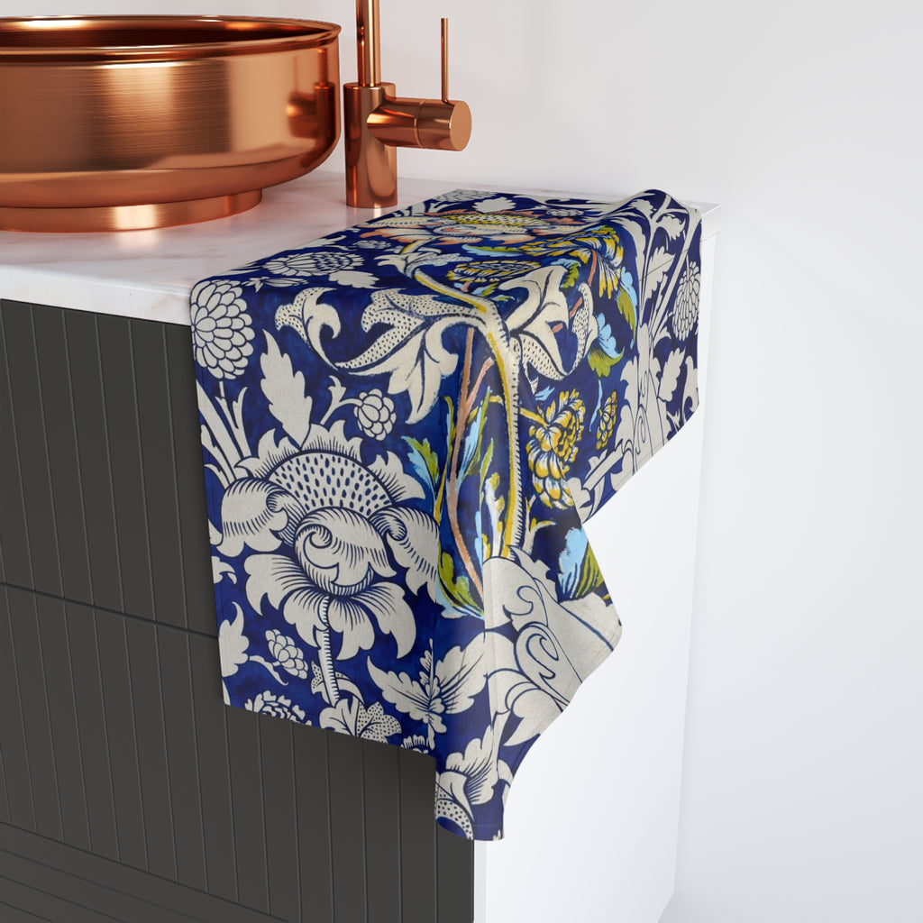 Blue Floral Design Hand Towel — Floral Bathroom Kitchen Decor