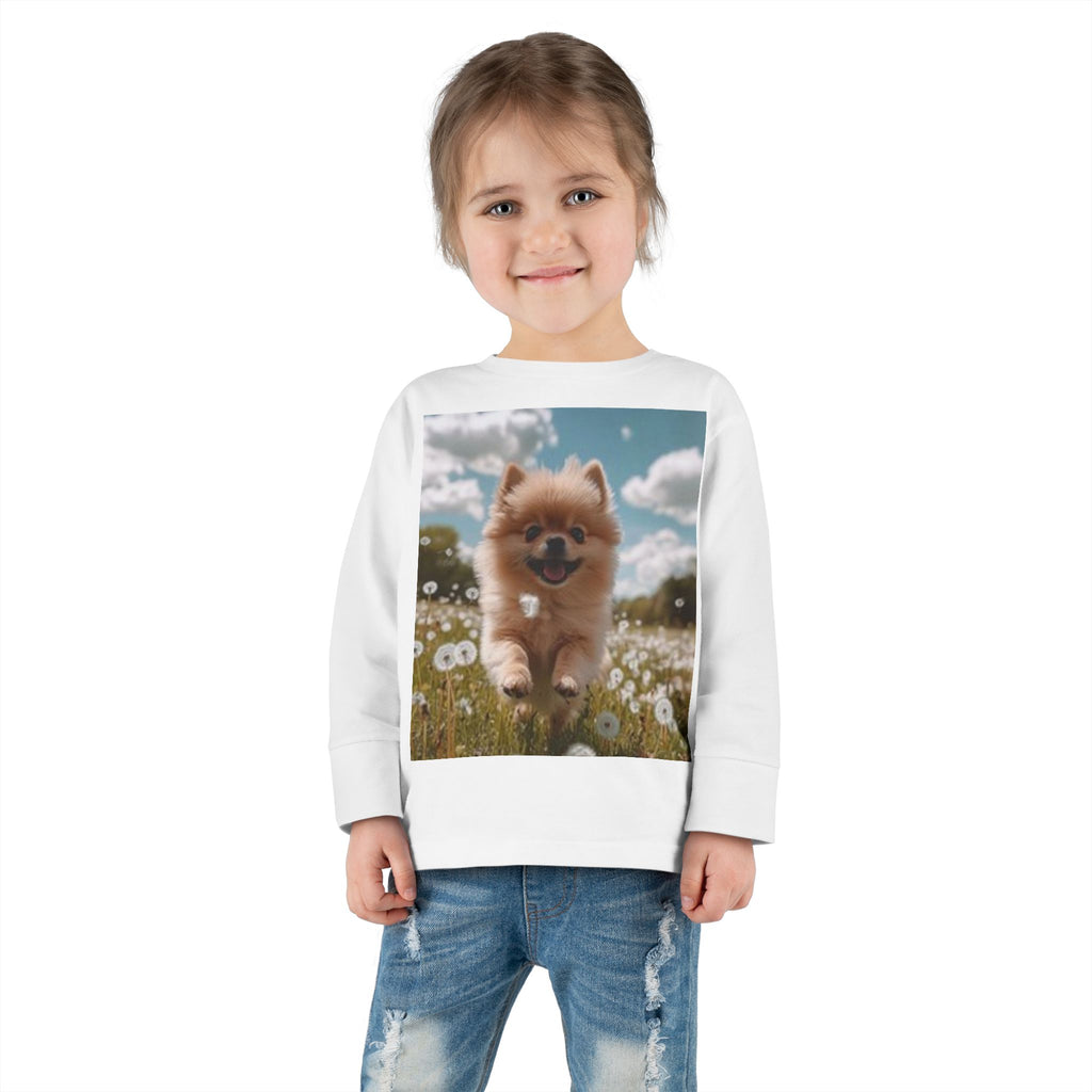 Toddler Tee — Puppy Running through Wildflowers Sleeve Shirt for Kids