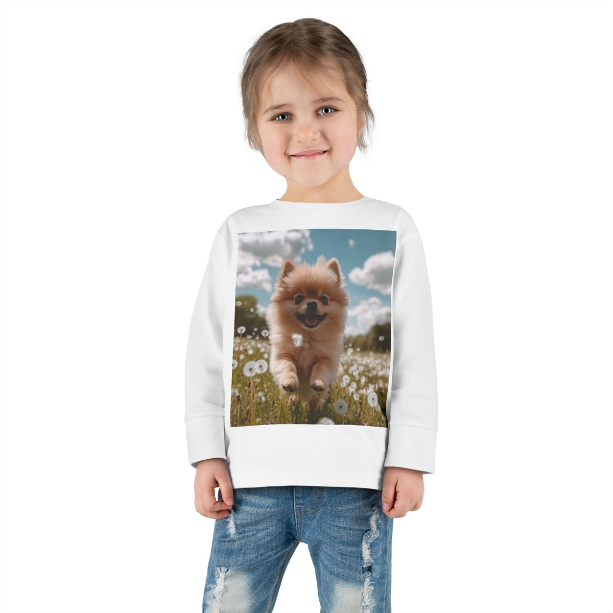 Toddler Tee — Puppy Running through Wildflowers Sleeve Shirt for Kids
