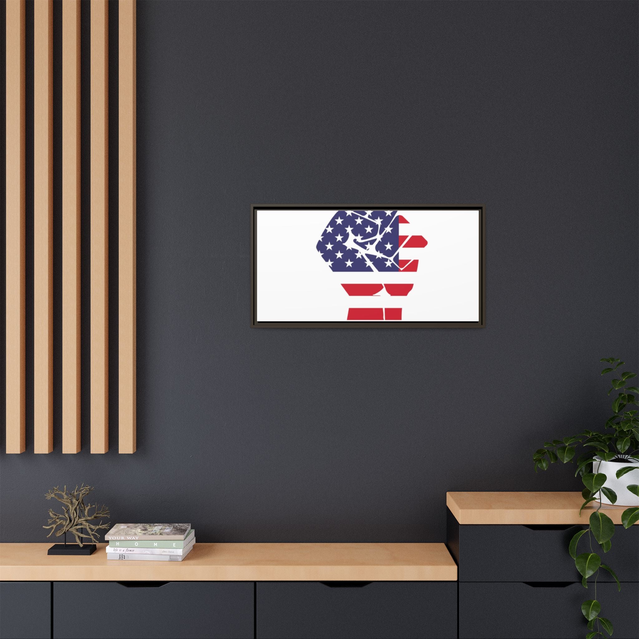 Framed Canvas Print – American Flag Fist Wall Art